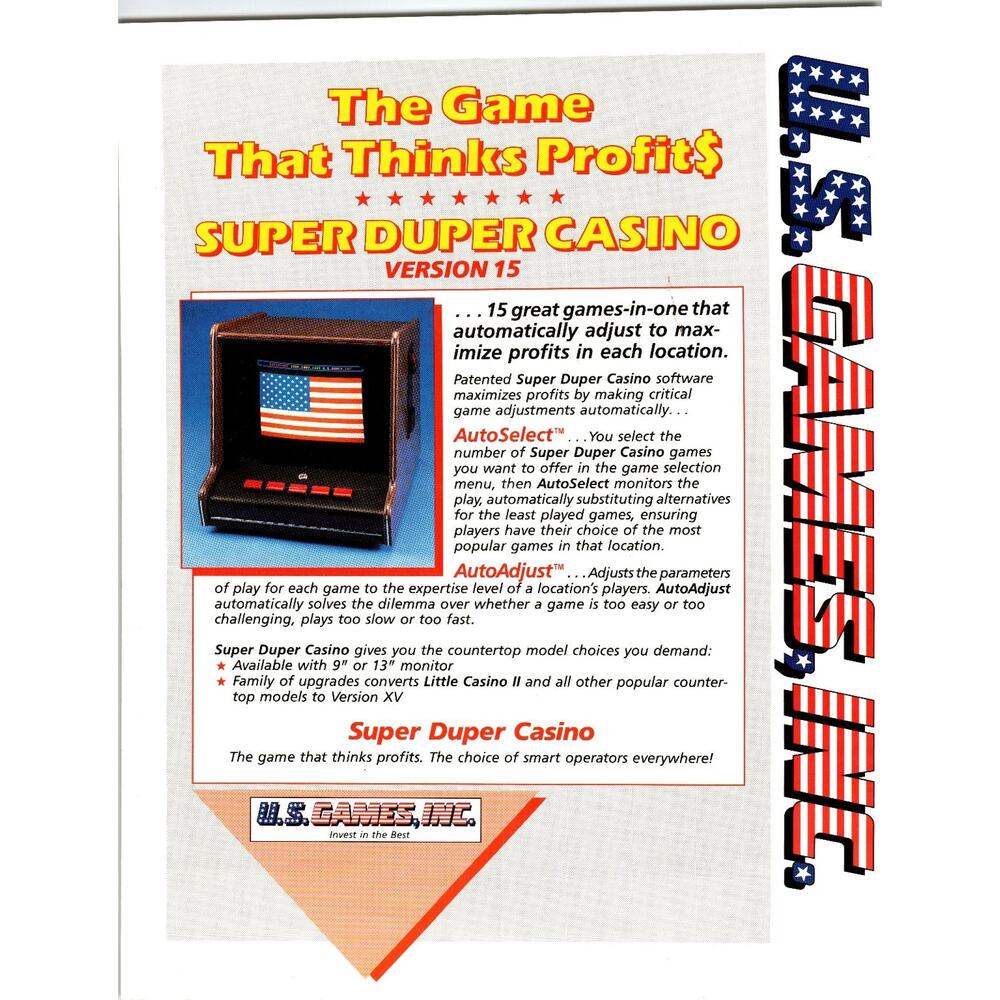 1980s Super Duper Casino Version 15 Countertop Arcade Game Flyer USA